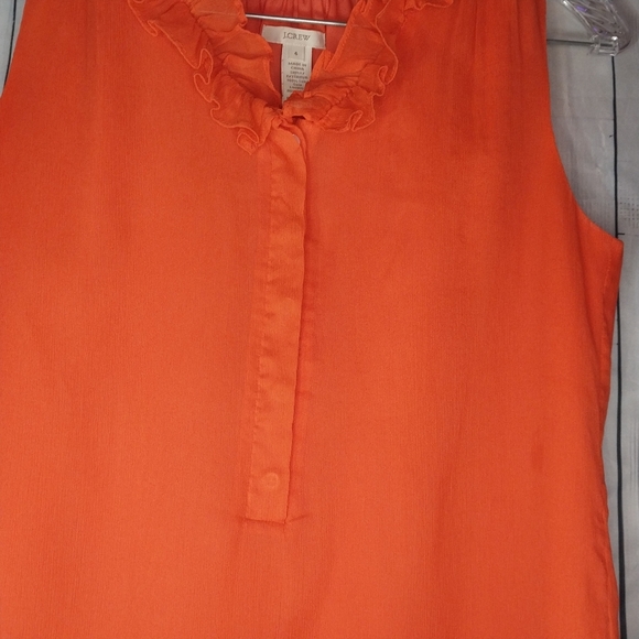 J.Crew Naomi Top Orange Lined Silk Sleeveless Ruffle Neck Blouse - Picture 7 of 14
